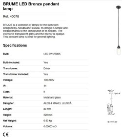Pendul LED pentru baie design minimalist IP44 BRUME