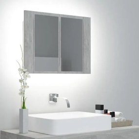 vidaXL Dulap de baie cu oglindă și led, gri beton, 60x12x45 cm