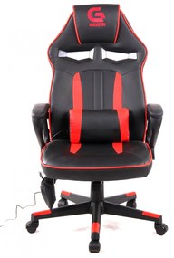 Scaun gaming cu masaj, pernă lombară, tetieră integrată, piele ecologică, SIG 781G5M7, Negru/Rosu