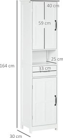 kleankin Dulap Modern pentru Baie, Mobilier Îngust cu Raft Deschis, Sertar, Uși Încastrate și Rafturi Ajustabile Alb | Aosom Romania