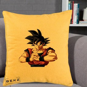 Perna Personalizata Dragon Ball Goku Portret Serios, 40x40 cm, Galben, Husa Detasabila, Perna Inclusa, BEKZ®