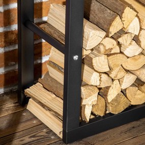 HOMCOM Suport Lemne pentru Interior și Exterior din Țevi de Fier, Capacitate 100 kg, 60x25x100 cm | Aosom Romania