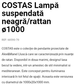 Lustra / Pendul suspendat design natural din ratan COSTAS 100cm