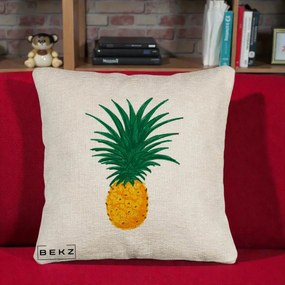 Perna Decorativa Ananas Tropical, 40x40 cm, Bej Canapea, Husa Detasabila, Perna Inclusa, BEKZ®