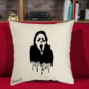 Perna Personalizata Halloween Ghostface Scream Picurand, 40x40 cm, Ecru, Husa Detasabila, Perna Inclusa, BEKZ®