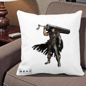 Perna Personalizata Berserk Guts Luptatorul Negru, 40x40 cm, Alba Mata, Husa Detasabila, Perna Inclusa, BEKZ®