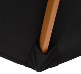 Outsunny Umbrelă de soare Ø 250 cm, umbrelă de balcon cu mecanism de tragere cu sfoară, umbrelă de plajă din bambus rezistent la vânt, umbrelă de piață pentru balcon terasă grădină, Negru | Aosom Romania