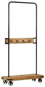 vidaXL Suport pentru haine cu roți 90x35x190cm lemn masiv mango &amp; fier