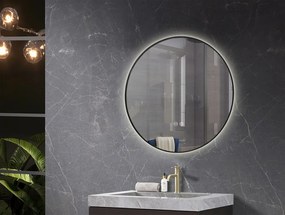 Oglindă baie, Multifuncțională, Iluminare LED Touch, Sistem Dezaburire, ramă aluminiu, 80x80 cm