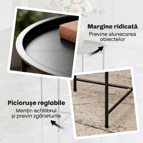 Outsunny Măsuță de Grădină cu Tavă Detașabilă și Picioare Pliabile, Ø46x50 cm, Negru | Aosom Romania