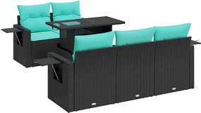 vidaXL Set canapele de grădină cu perne, 6 piese, negru, poliratan