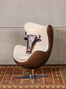 Fotoliu lounge premium din piele integrală superioară și lână naturală, „Tenzing”