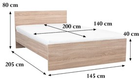 Pat dublu Miami fără cadru de pat 140x200 cm stejar sonoma-stejar sonoma
