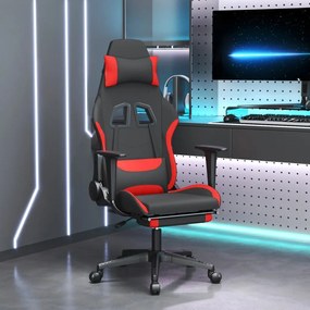 Scaun de gaming pivotant cu taburet, negru si rosu, textil 1, Rosu, Cu suport de picioare