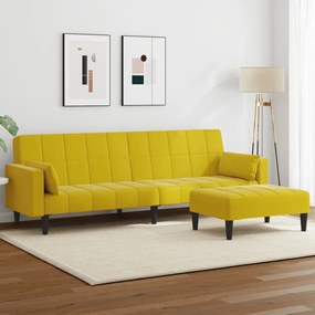 vidaXL Canapea extensibilă cu taburet, 2 locuri, galben, catifea