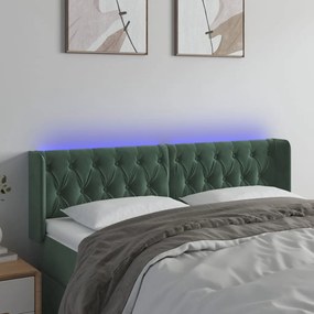 vidaXL Tăblie de pat cu LED, verde închis, 163x16x78/88 cm, catifea