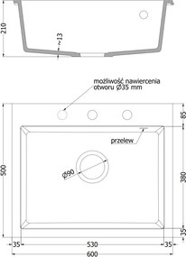 Mexen Elix chiuvetă de bucătărie din granit, 1 compartiment, 600 x 500 mm, negru cu pete, sifon crom - 6525601005-76