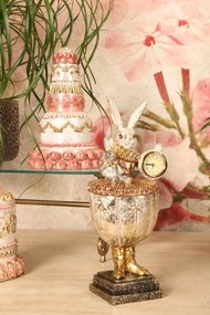 Cutie decorativă din polirășină, multicolor, iepure cu ceas, 35,5 x 14,5 x 13 cm, „Lièvre”