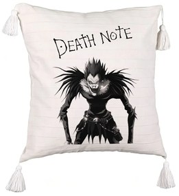 Perna Decorativa cu Franjuri cu Deathnote, 45x45 cm, Ecru, Cu fermoar