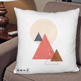 Perna Decorativa Geometric Munti si Soare, 40x40 cm, Alb Pufos, Husa Detasabila, Perna Inclusa, BEKZ®