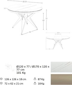 Masa extensibila deosebita design LUX Porcelain Marble 120-170x120cm