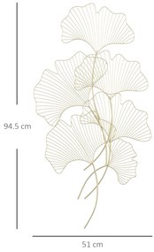 HOMCOM Decor de perete metalic 3D, frunze de ginkgo, auriu 51 x 94,5 cm | AOSOM RO