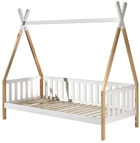 Set TIPI este format din Pat copii înalt cu gard (90 x 200 cm) și un sertar în culoare culoare lemn natural.