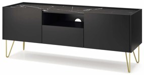 Masă TV/dulap Harvest RTV144 (grafit negru + Marmură black royal + auriu). 1048353