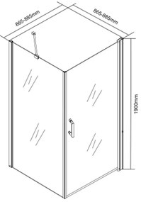 Cabină de duș pătrată Monica MONICA90 cu ușă batantă, 90x90x190 cm