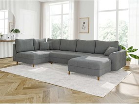 Colțar gri cu tapițerie din țesătură bouclé (colț dreapta/în formă de "U") Ariella – Ropez