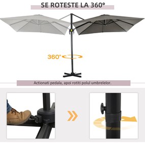 Outsunny Umbrelă de Grădină cu Manivelă, Rotire la 360° și Copertină Reglabilă pe 5 Niveluri, 2.5x2.5 m, Gri Deschis | Aosom Romania