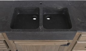 Set mobilier rustic de bucătărie din lemn de pin și blat din piatră neagră, 236 x 55 x 86 cm, „Cottage Kitchen Set"
