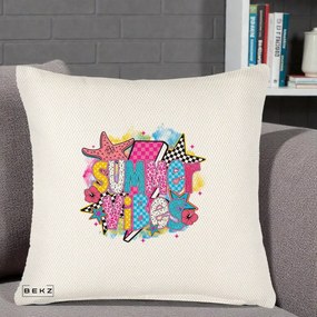 Perna Decorativa Summer Vibes Colorata, 40x40 cm, Crem Reliefat, Husa Detasabila, Perna Inclusa, BEKZ®