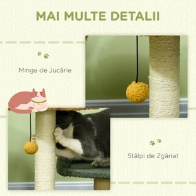 PawHut Copac Zgârieturi Pisici 2 Platforme Minge Catifea 43x39x52cm Multicolor | Aosom Romania