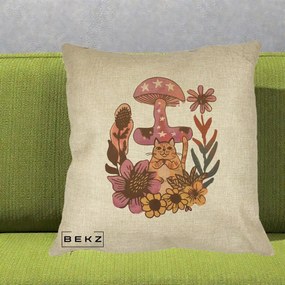Perna Decorativa Ciuperca Pisica Boho, 40x40 cm, Crem, Husa Detasabila, Perna Inclusa, BEKZ®