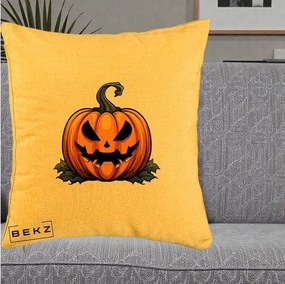 Perna Decorativa Halloween Jack-o'-Lantern Infricosator, 40x40 cm, Galben, Husa Detasabila, Perna Inclusa, BEKZ®