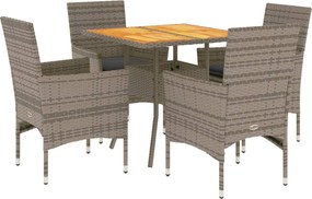 vidaXL Set mobilier grădină cu perne 5 piese gri poliratan/lemn acacia