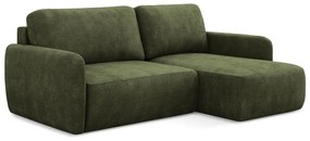 Colțar verde extensibil/cu spațiu de depozitare cu tapițerie din chenille (cu colț pe partea dreaptă/cu șezlong) Lilo – Makamii