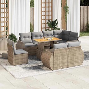 vidaXL Set canapele de grădină, 9 piese, cu perne, bej, poliratan