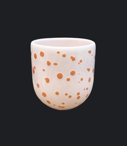 Pahar Cafea Novum Roz Deschis+Picaturi Portocalii (250ml) Gresie Glazurata Manual