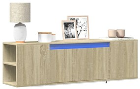 vidaXL Dulap TV de perete cu lumini LED, stejar sonoma, 135x31x39,5 cm