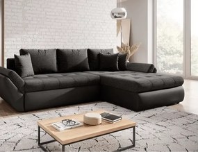 Colțar extensibil dumonde cu ladă de depozitare si sezut confortabil din spuma high-density, Loana Magma Black 270x185 cm