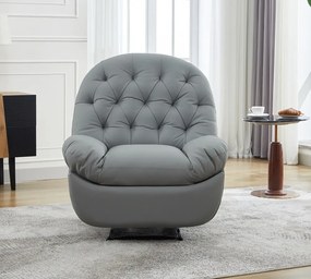 Fotoliu Recliner, suport picioare extensibil, Piele Ecologica, Gri