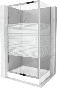 Mexen Apia cabina de duș glisantă 100 x 80 cm, dungi albe, crom + cadă de duș Rio - 840-100-080-01-20-4510