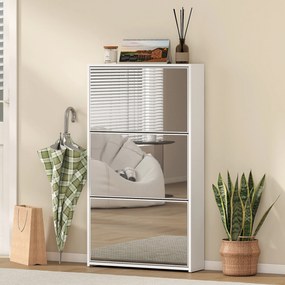 HOMCOM Dulap de Pantofi cu Oglindă și 3 Sertare Rabatabile 65x17x114.5 cm Alb | Aosom Romania