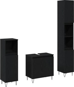 vidaXL Set de mobilier pentru baie 3 pcs Stejar Negru 30 x 30 x 190 cm