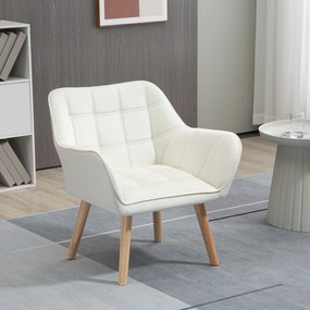 Fotoliu de design scandinav HOMCOM din lemn si catifea crem, pentru sufragerie/birou, 68,5x61x72,5cm | Aosom Romania