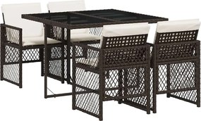 vidaXL Set mobilier de grădină, 5 piese, cu perne, maro, poliratan