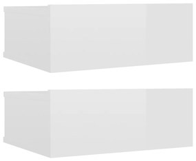 Noptiere suspendate, 2 buc., alb extralucios, 40x30x15 cm, pal