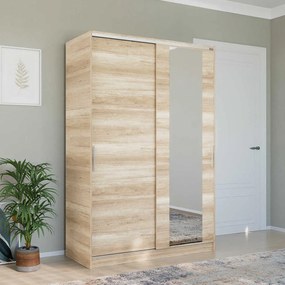 Dulap Haine Adore Elit Mediu , 2 usi glisante cu oglinda, Alb - Lemn Natural, 120 x 182 x 52 cm